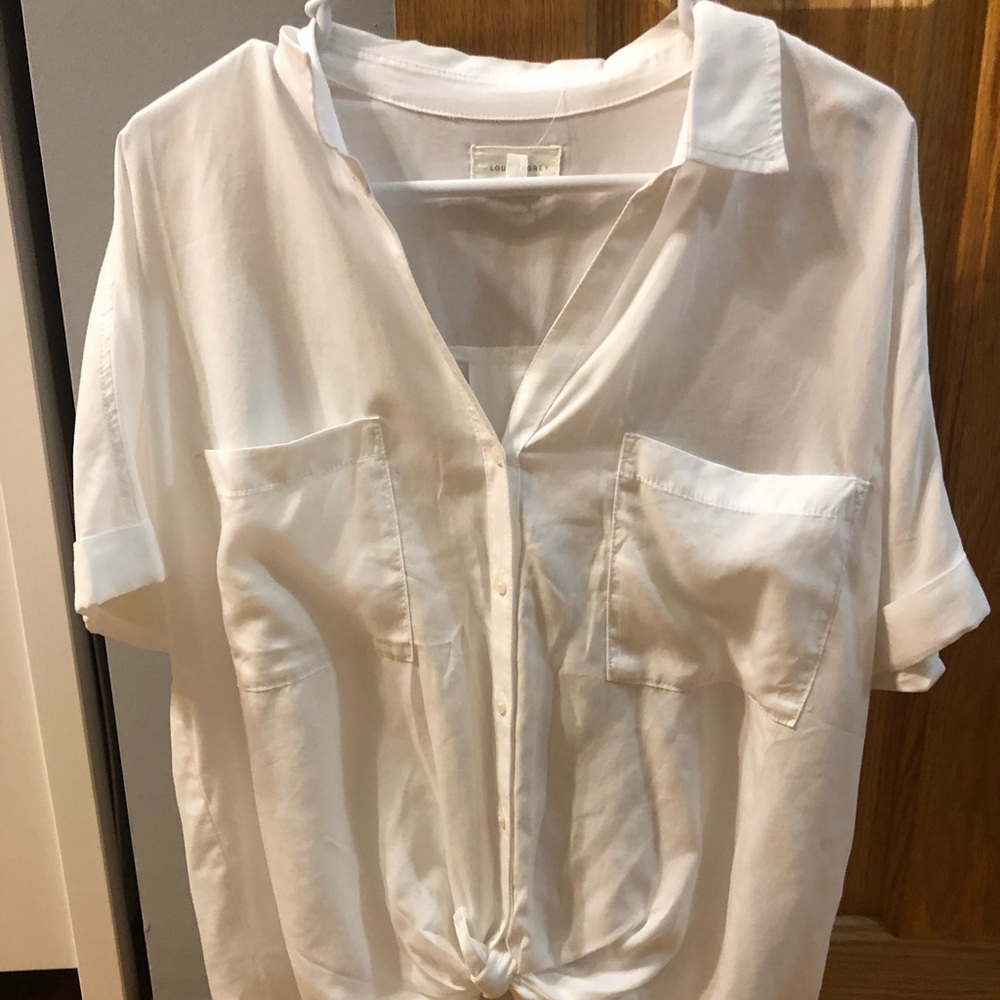 Lou & Grey White Short Sleeve Button Down, NWT